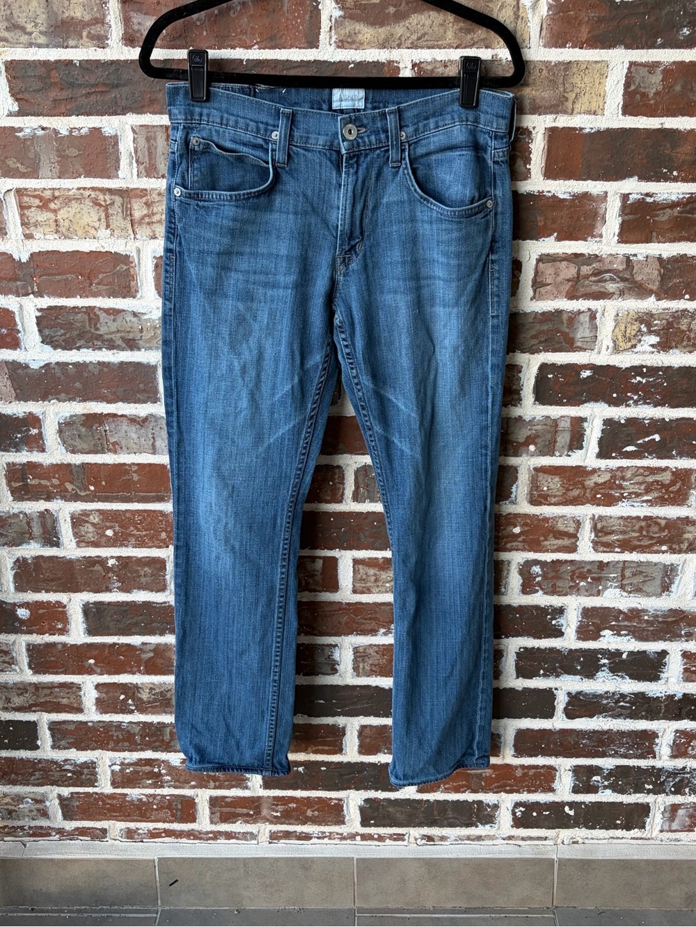 Hudson Jean Byron Five Pocket Straight Leg Blue Jeans Size 31 Harr Wash